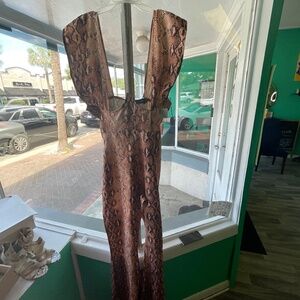 Snakeskin Print Cross Bust Underwire Flare Jumpsuit